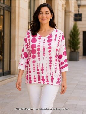 CARRE NOIR XL Pink White Abstract Print Lightweight Knit Tunic Top